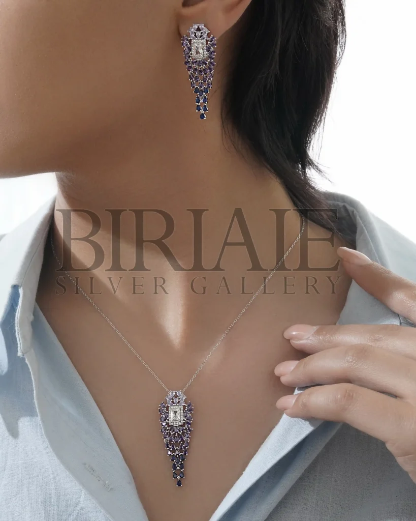 نیم ست نگین رنگی نقره