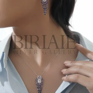 نیم ست نگین رنگی نقره