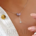 گردنبند دخترانه نگین صورتی نقره