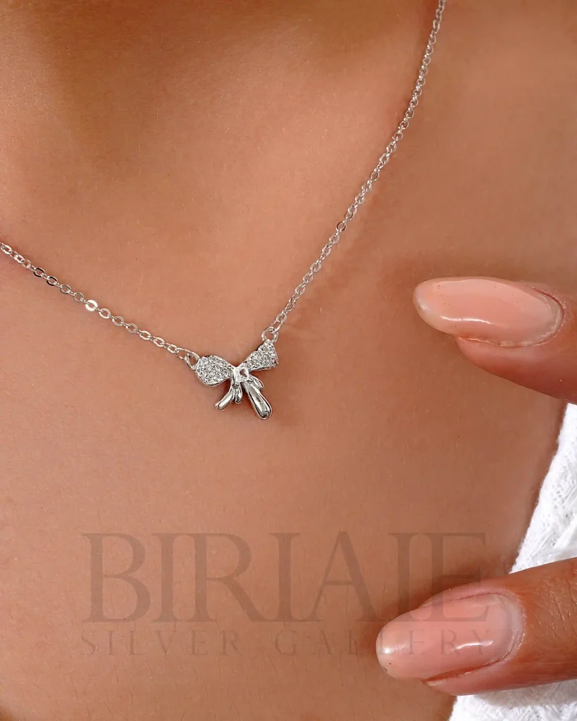 گردنبند دخترانه پاپیون نقره هدیه دخترانه